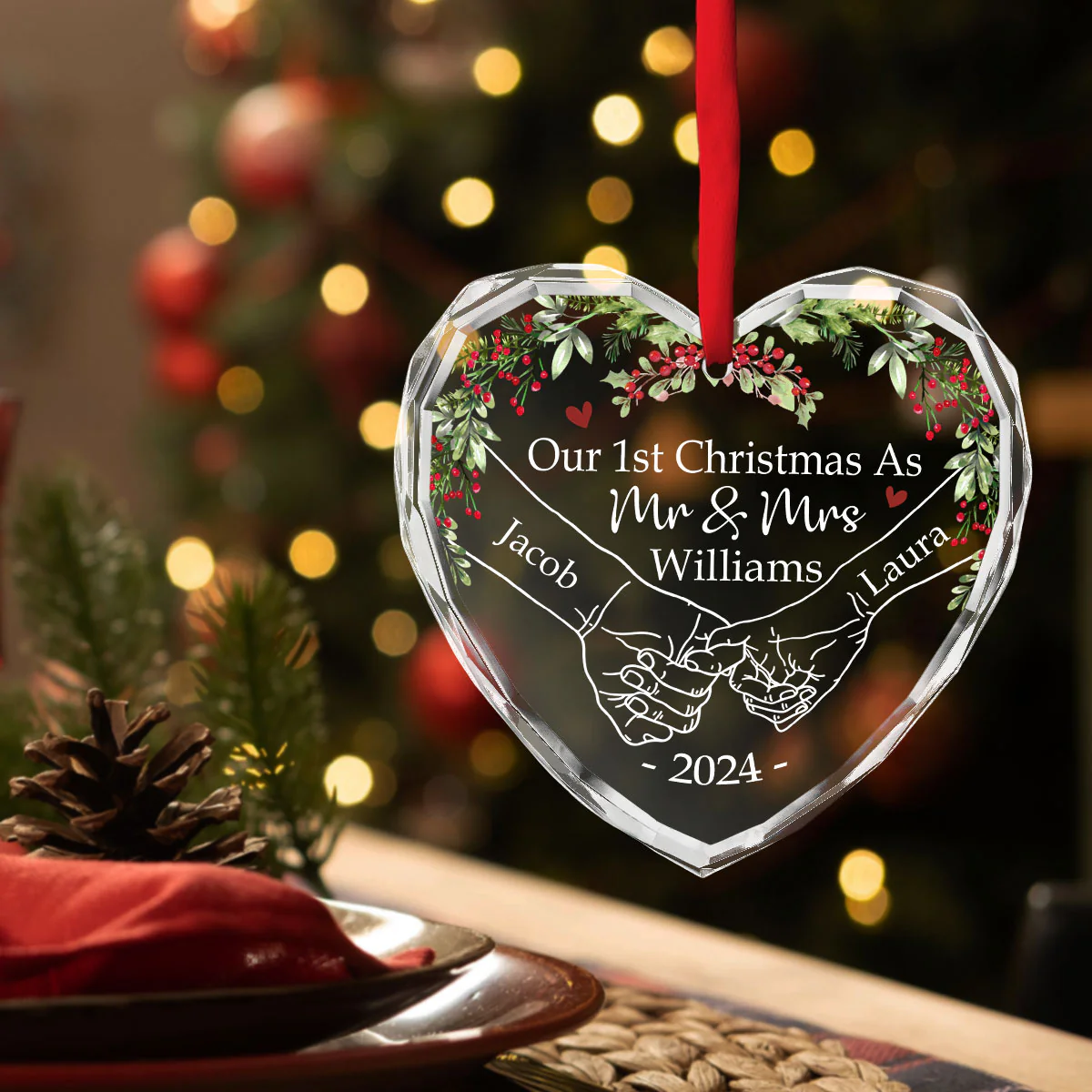 Our 1st Christmas As Mr. And Mrs. - Personalized Custom Glass Ornament - Image 3