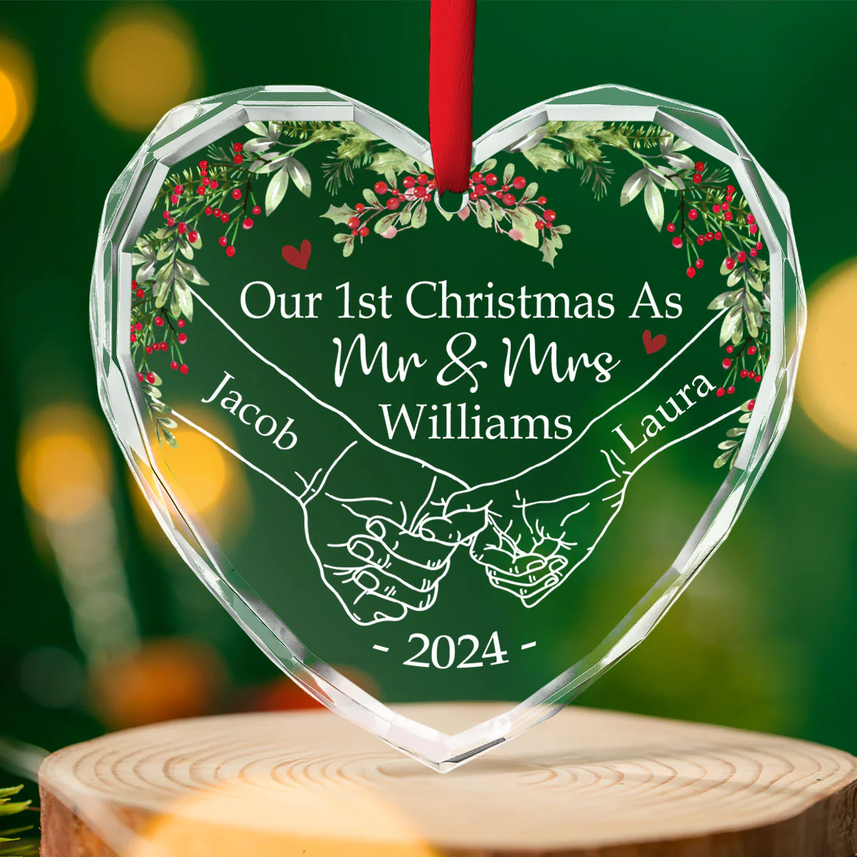 Our 1st Christmas As Mr. And Mrs. - Personalized Custom Glass Ornament - Image 4