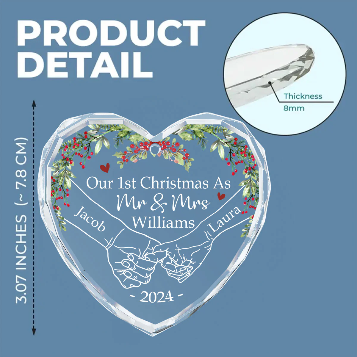 Our 1st Christmas As Mr. And Mrs. - Personalized Custom Glass Ornament - Image 5