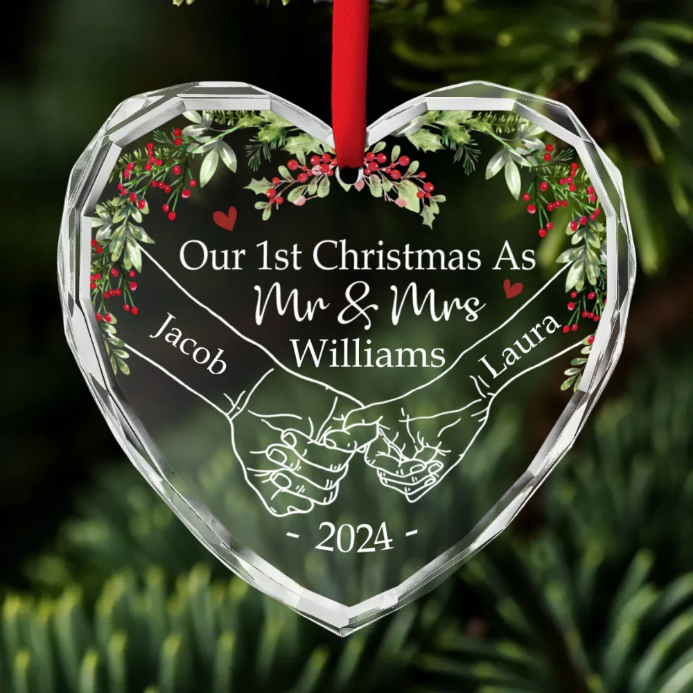 Our 1st Christmas As Mr. And Mrs. - Personalized Custom Glass Ornament - Image 6