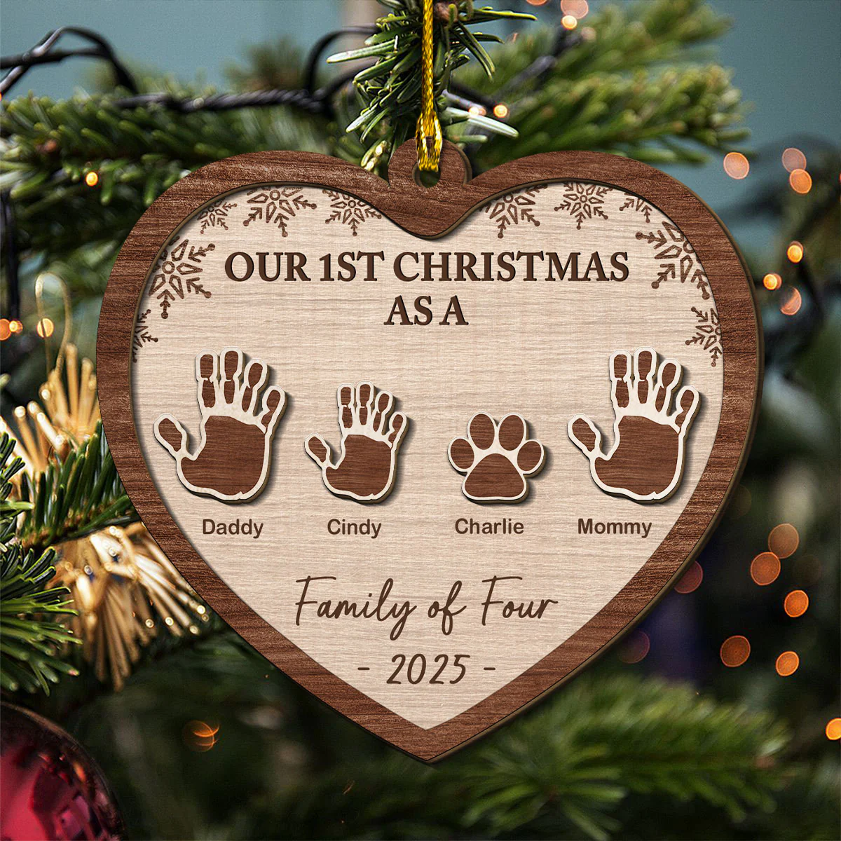 Our 1st Christmas Family - Personalized Custom Freeshape 2-Layered Wood Ornament - Image 2