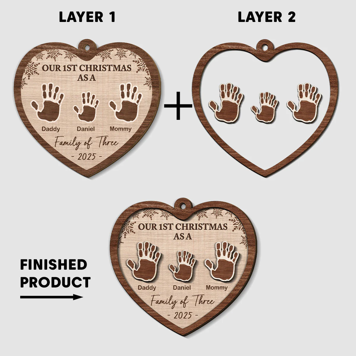 Our 1st Christmas Family - Personalized Custom Freeshape 2-Layered Wood Ornament - Image 5