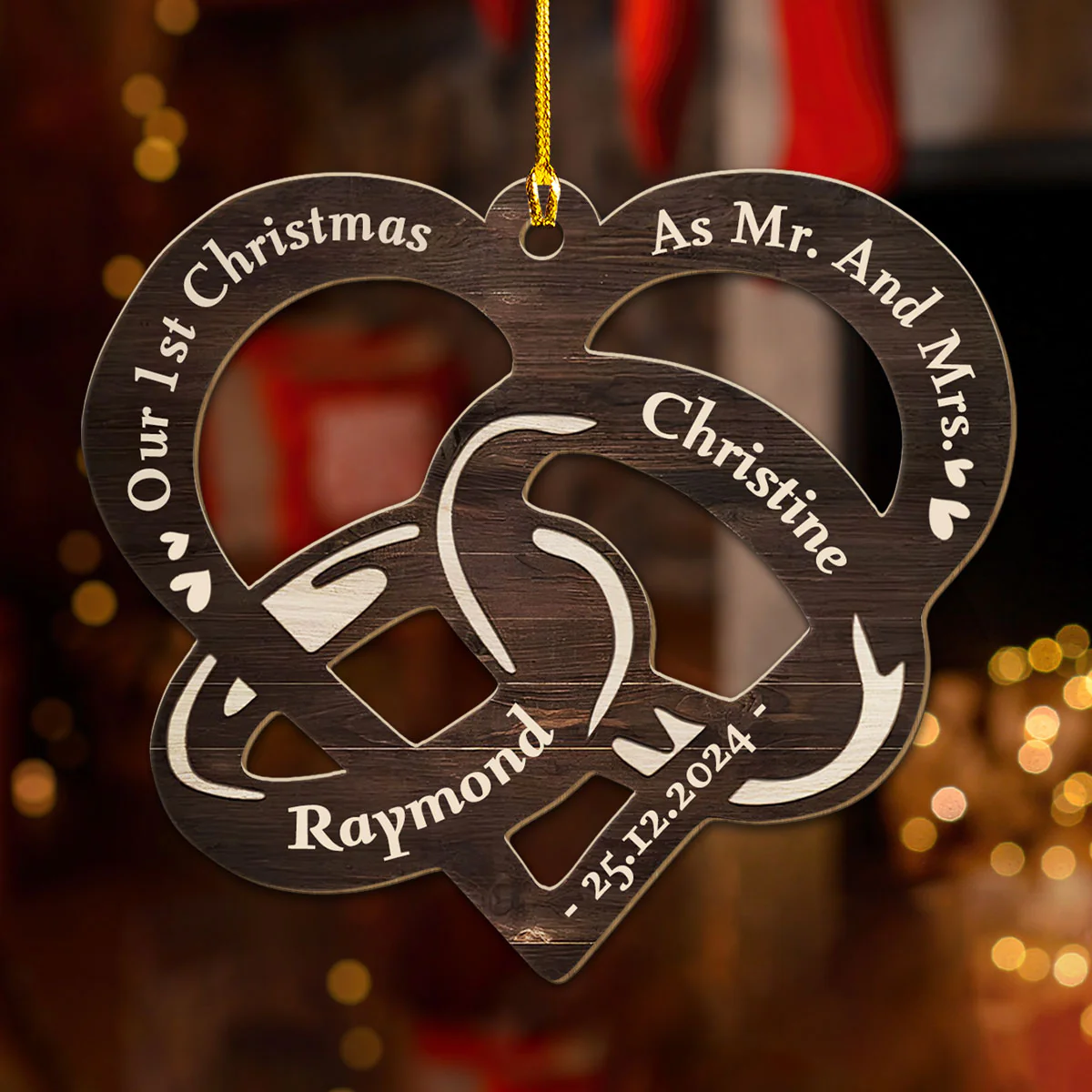 Our 1st Christmas Married - Personalized Custom Wood Ornament - Image 4
