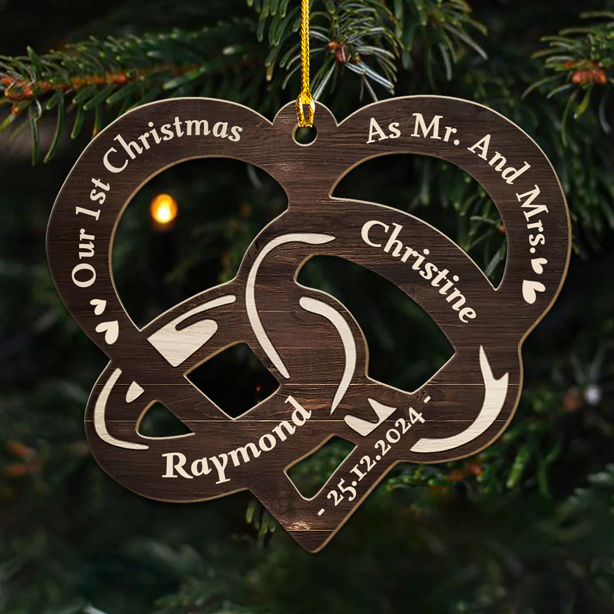 Our 1st Christmas Married - Personalized Custom Wood Ornament - Image 5