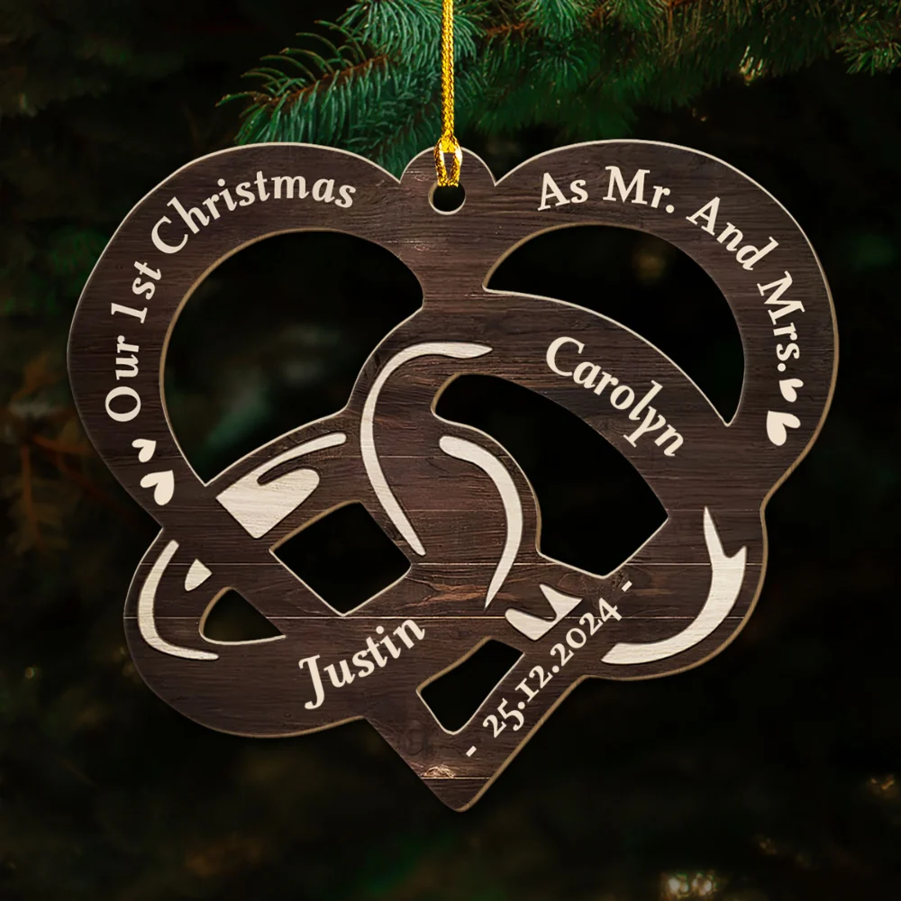 Our 1st Christmas Married - Personalized Custom Wood Ornament - Image 6