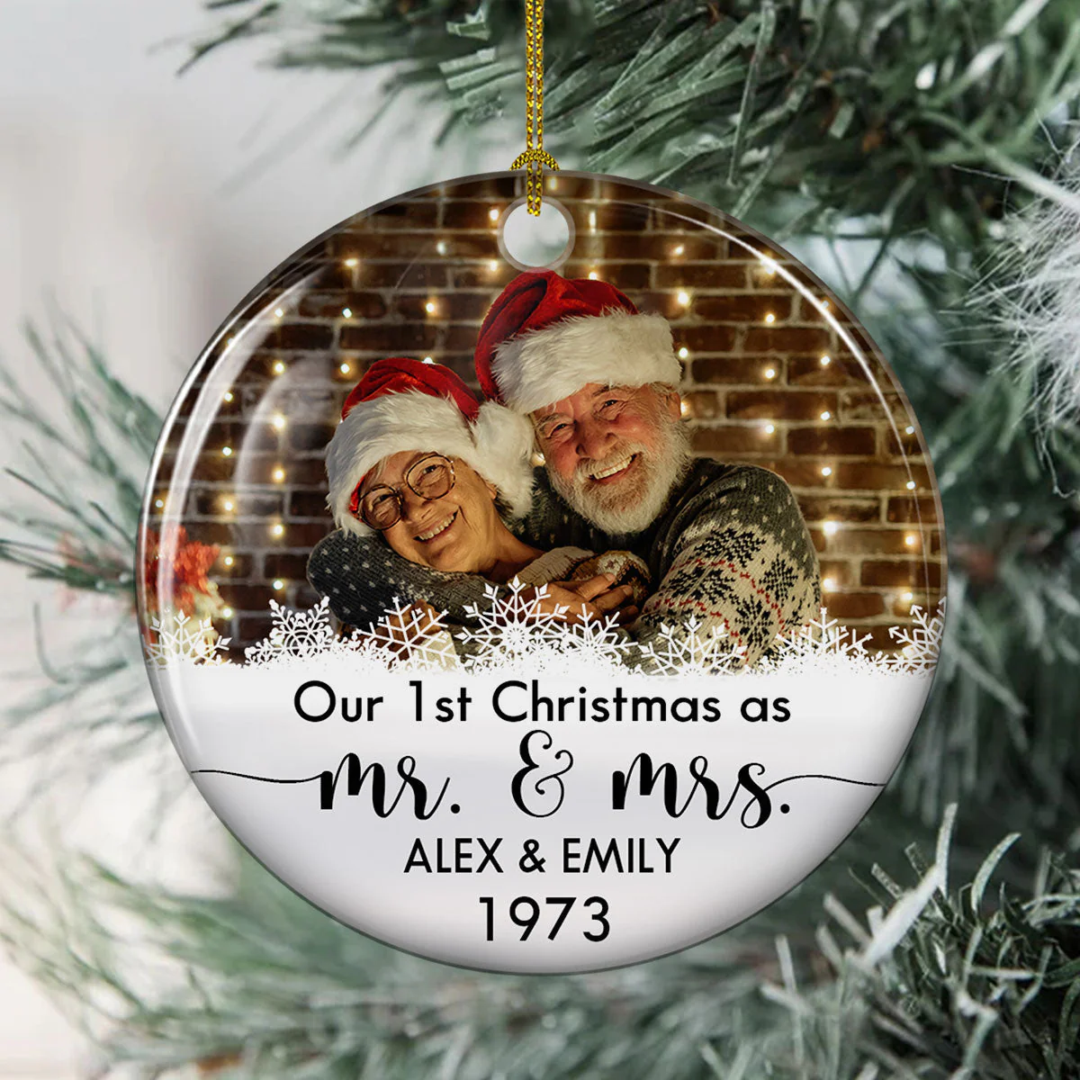 Our 1st Christmas - Personalized Custom Circle Ceramic Christmas Ornament - Image 3