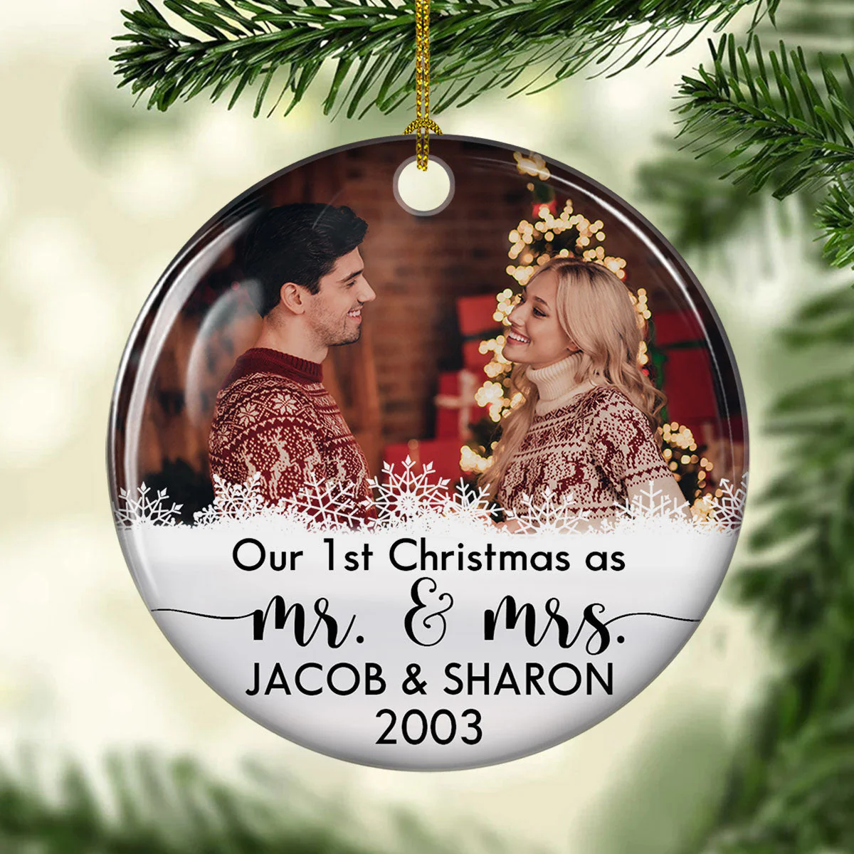 Our 1st Christmas - Personalized Custom Circle Ceramic Christmas Ornament - Image 4