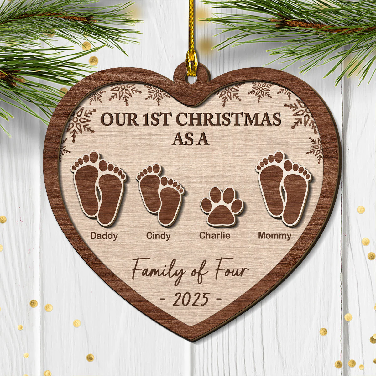 Our 1st Christmas - Personalized Custom Freeshape 2-Layered Wood Ornament - Image 3