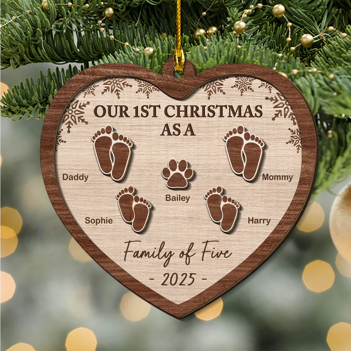 Our 1st Christmas - Personalized Custom Freeshape 2-Layered Wood Ornament - Image 4