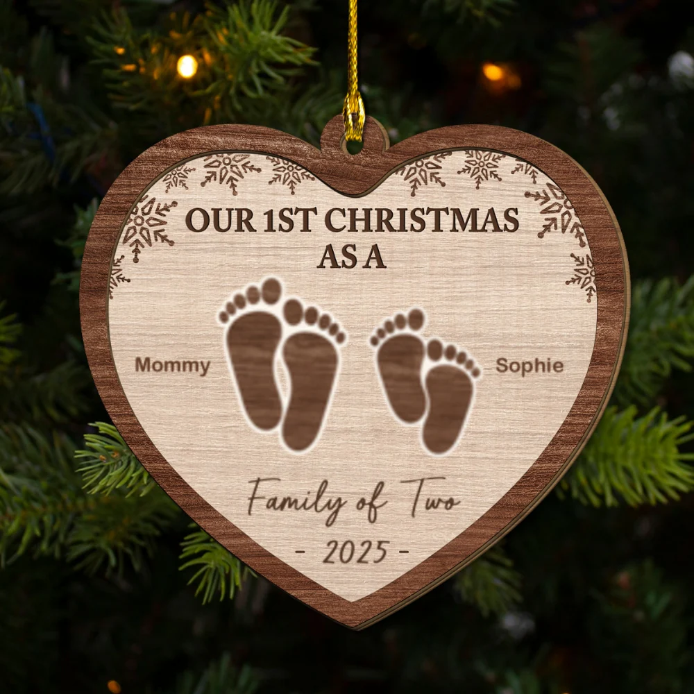 Our 1st Christmas - Personalized Custom Freeshape 2-Layered Wood Ornament - Image 5