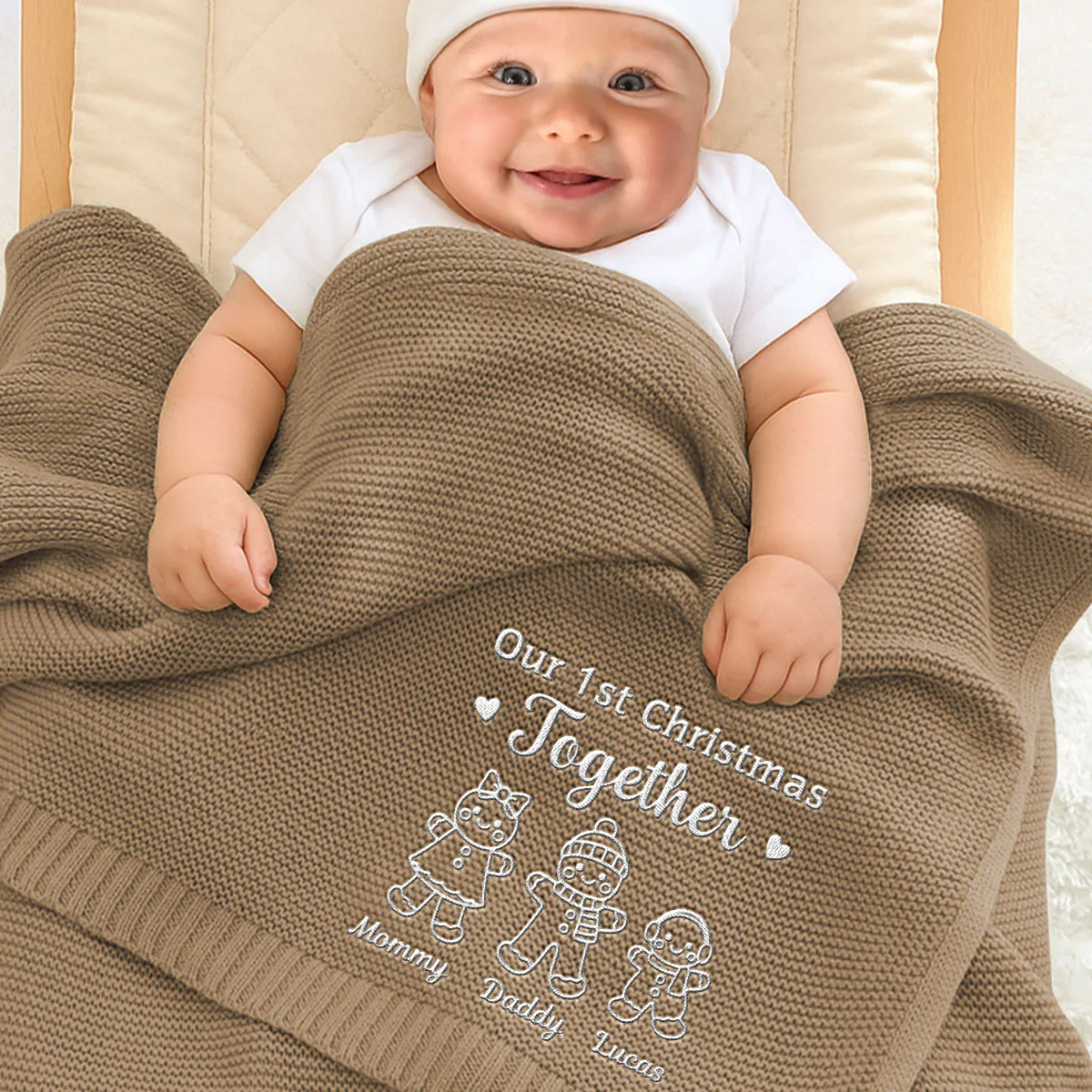 Our 1st Christmas Together - Personalized Custom Embroidered Knitted Baby Blanket - Image 4