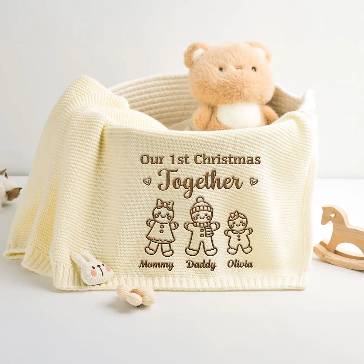 Our 1st Christmas Together - Personalized Custom Embroidered Knitted Baby Blanket - Image 5