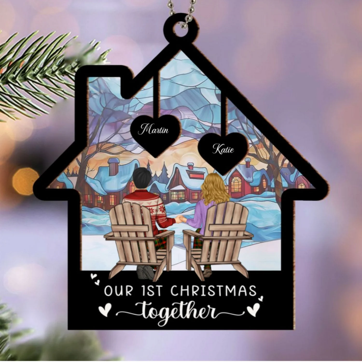 Our 1st Christmas Together - Personalized Custom Suncatcher Ornament - Image 5