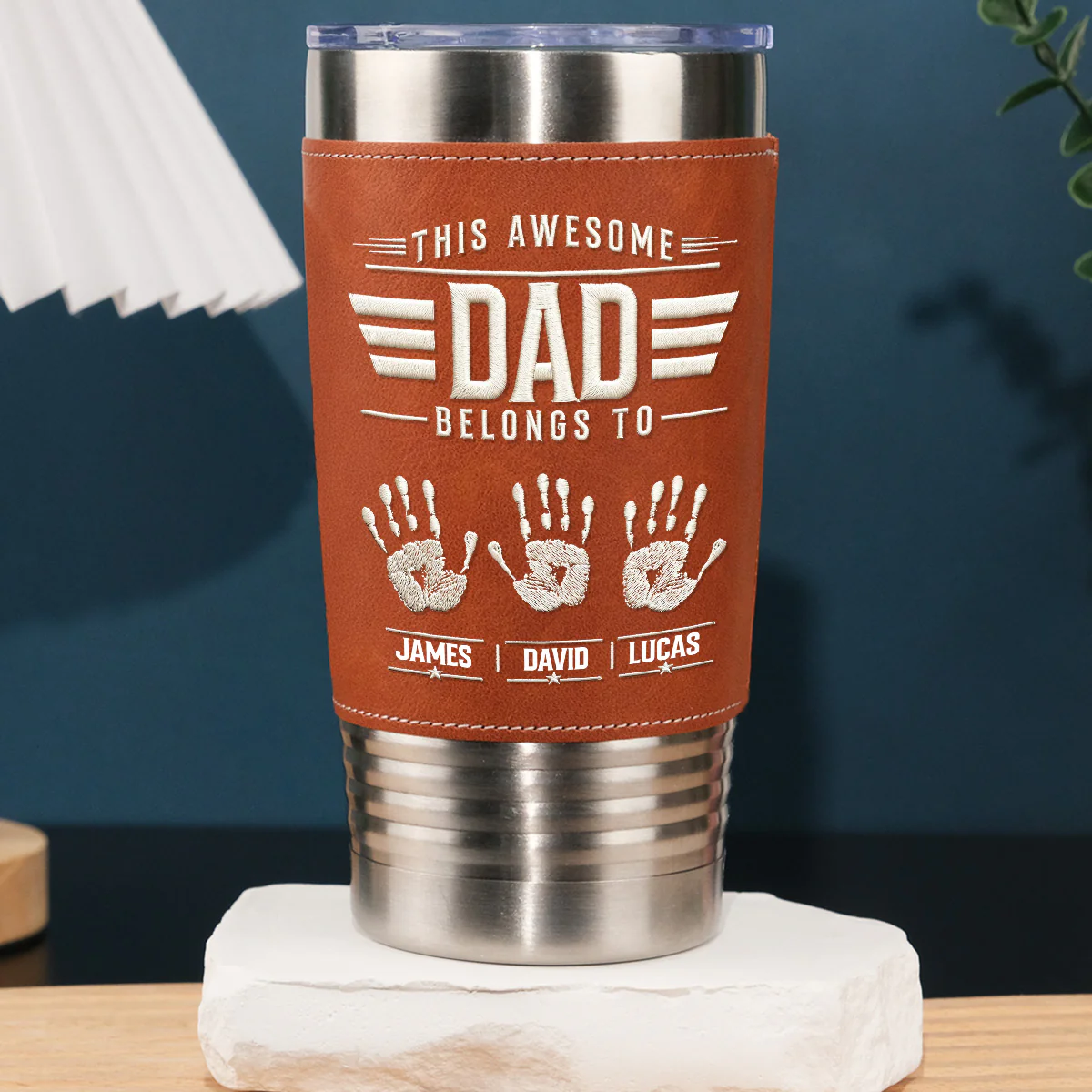Our Awesome Dad - Personalized Custom Leather Tumbler