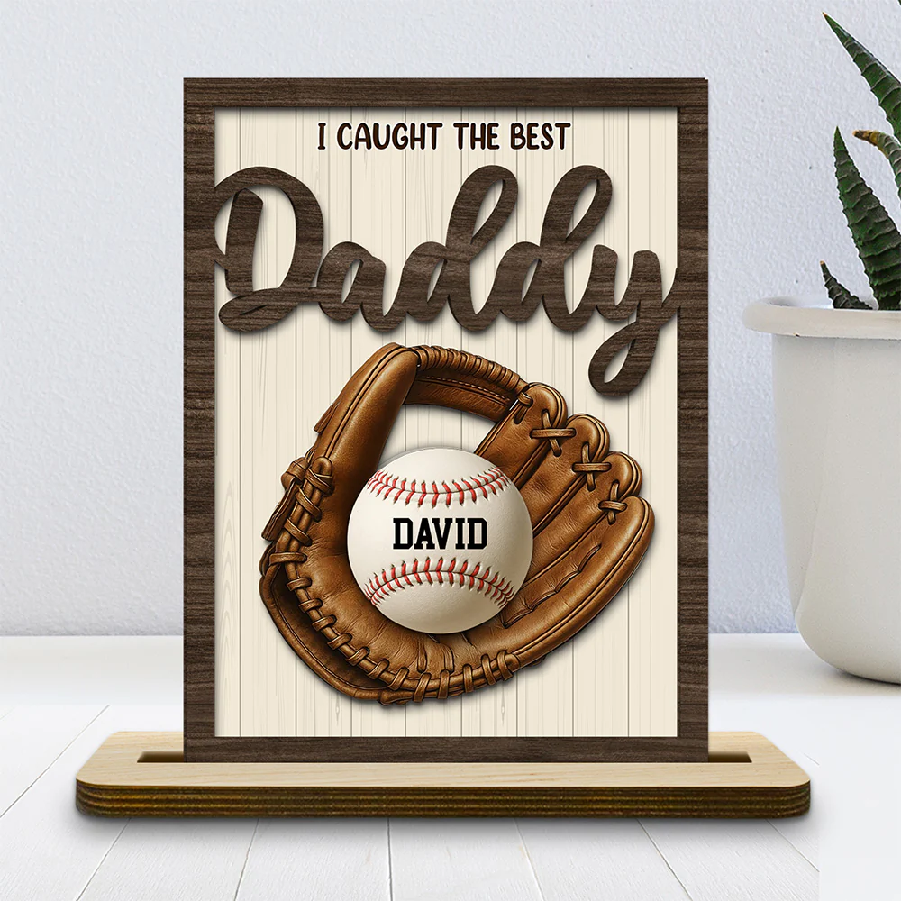 Our Best Daddy - Personalized Custom 2-Layer Wood Plaque With Flat Base - Image 2