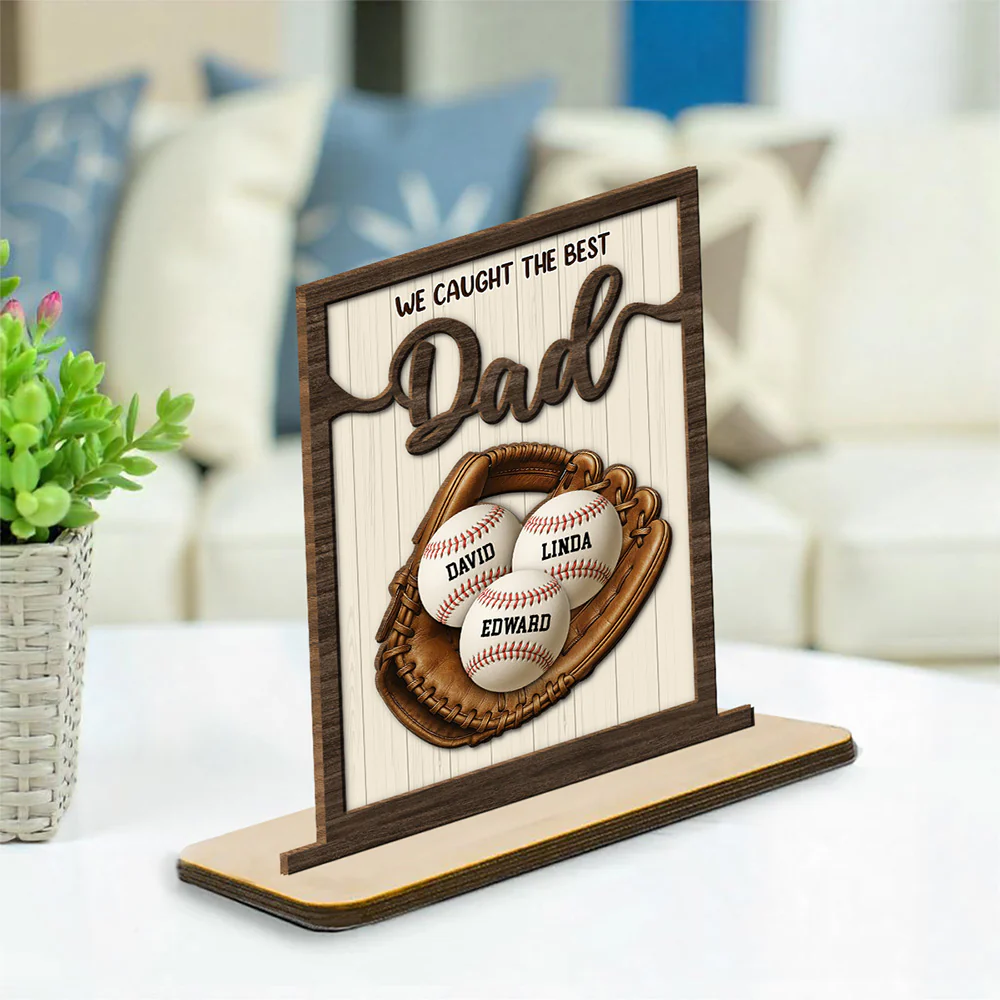 Our Best Daddy - Personalized Custom 2-Layer Wood Plaque With Flat Base - Image 3