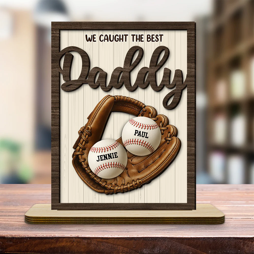 Our Best Daddy - Personalized Custom 2-Layer Wood Plaque With Flat Base - Image 4