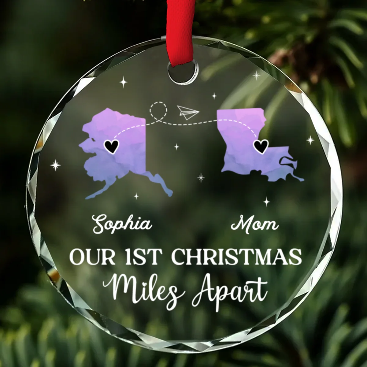 Our Christmas Miles Apart Same Love - Personalized Custom Glass Ornament - Image 6