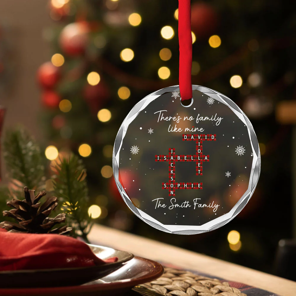 Our Family Crossword - Personalized Custom Glass Ornament - Image 3