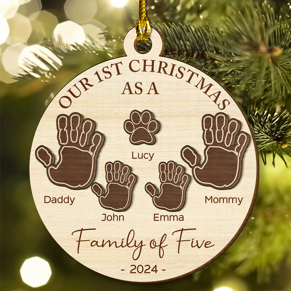 Our Family Handprints - Personalized Custom Freeshape 2-Layered Wood Ornament - Image 2