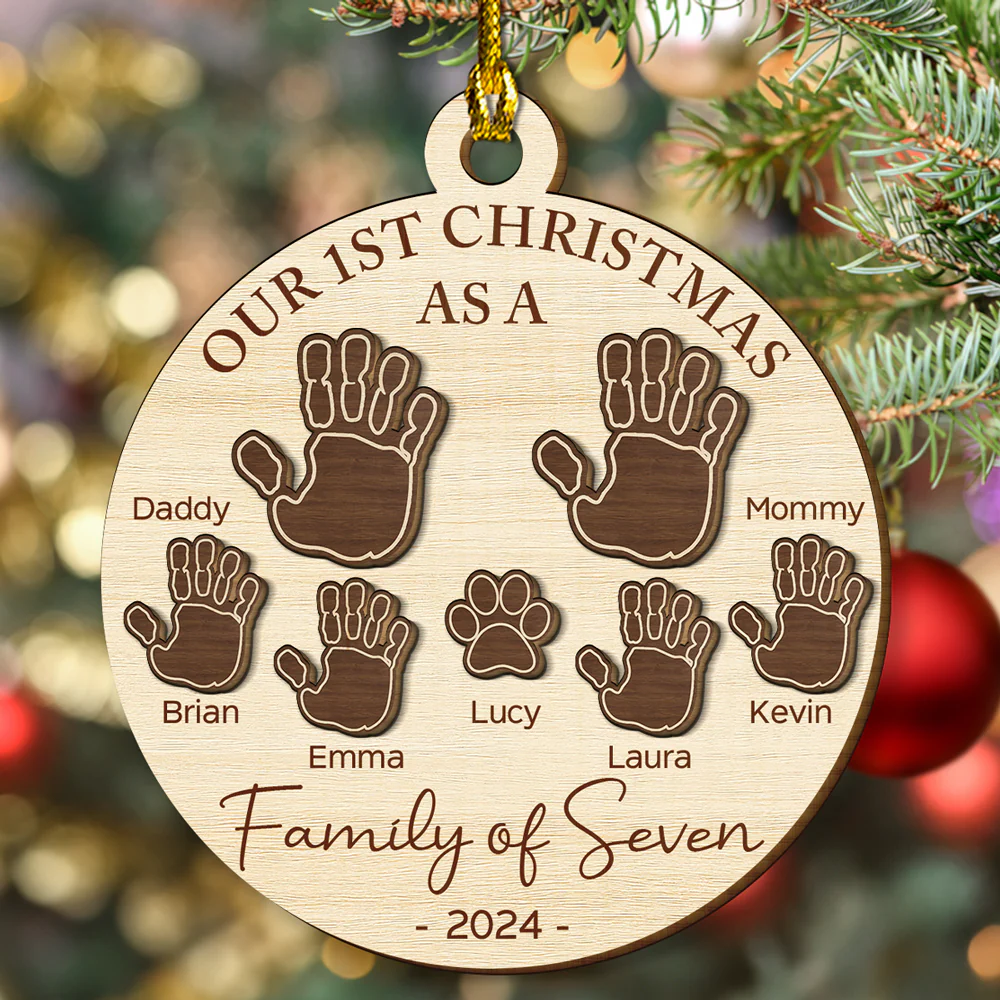 Our Family Handprints - Personalized Custom Freeshape 2-Layered Wood Ornament - Image 3