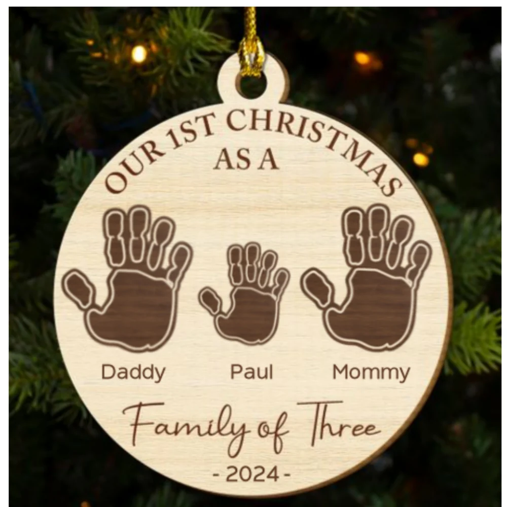 Our Family Handprints - Personalized Custom Freeshape 2-Layered Wood Ornament - Image 5