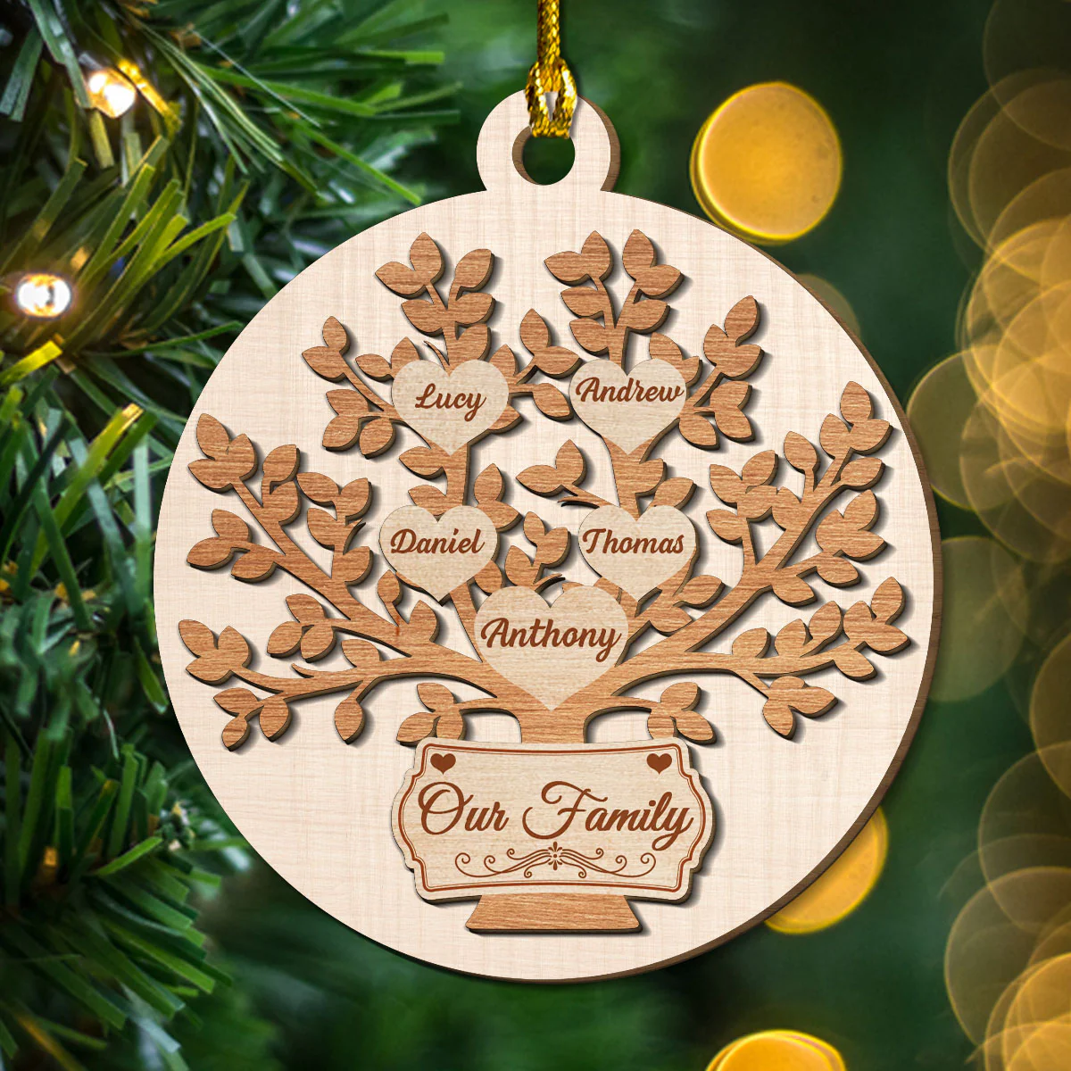 Our Family - Personalized Custom Freeshape 2-Layered Wood Ornament - Image 2