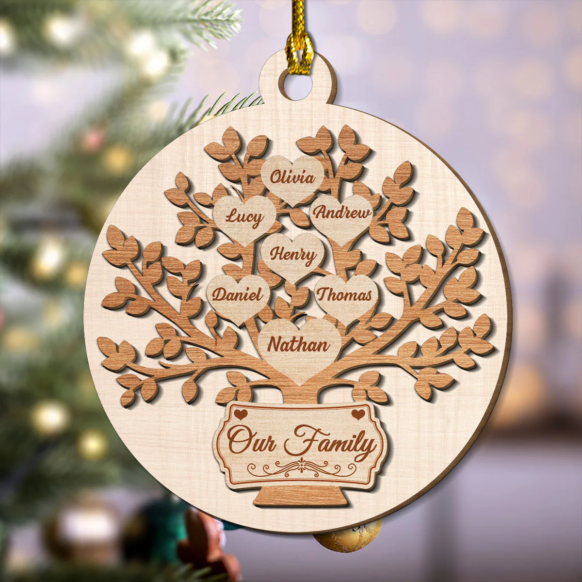 Our Family - Personalized Custom Freeshape 2-Layered Wood Ornament - Image 3