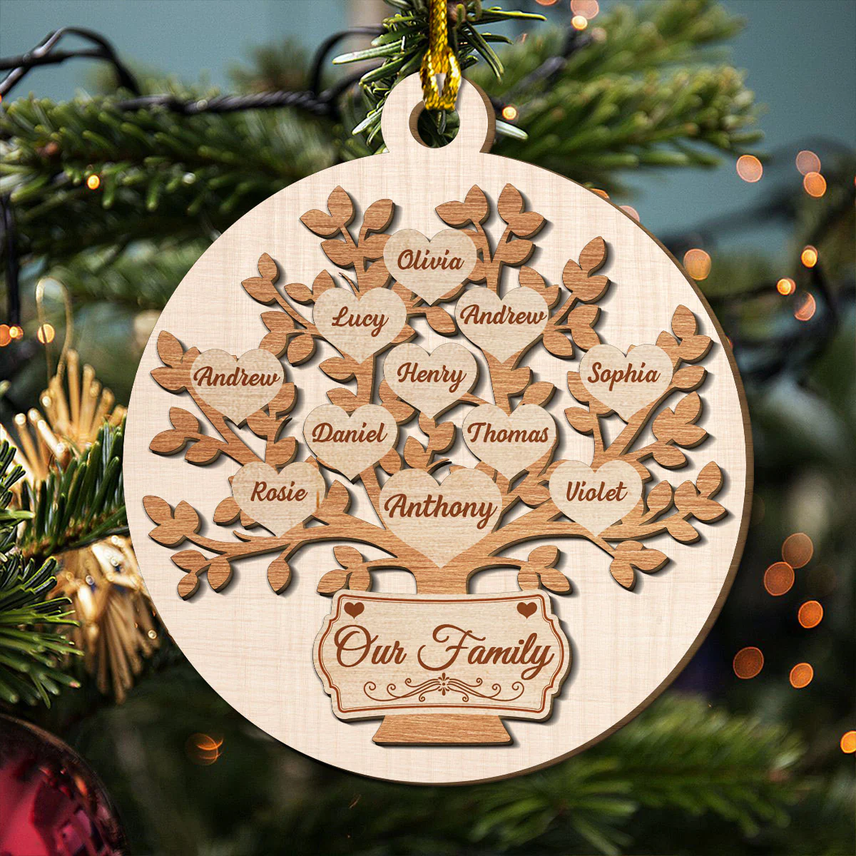 Our Family - Personalized Custom Freeshape 2-Layered Wood Ornament - Image 4