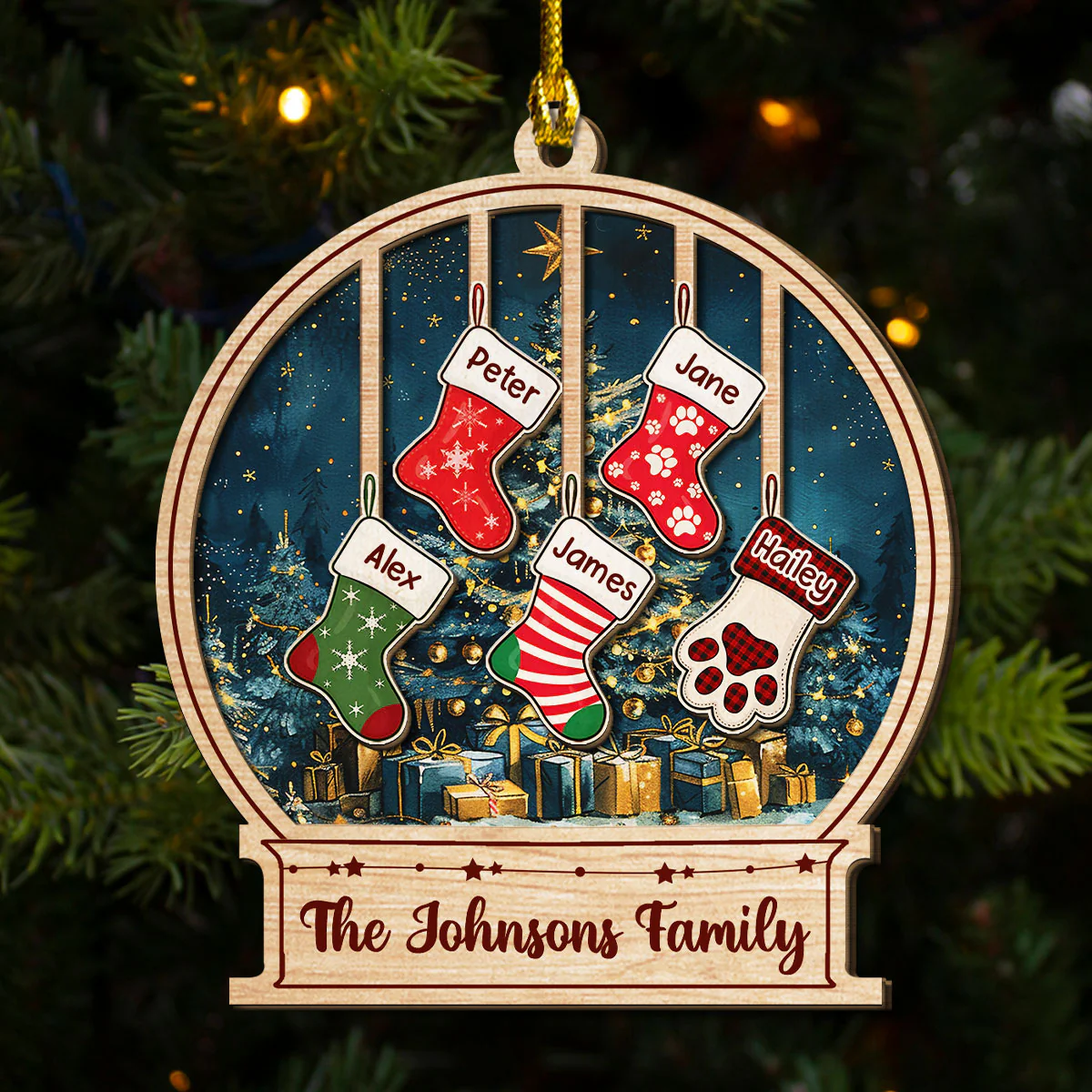 Our Family This Christmas - Personalized Custom 2-layered Wood Ornament - Image 2