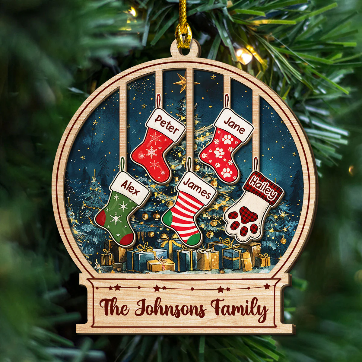Our Family This Christmas - Personalized Custom 2-layered Wood Ornament - Image 3