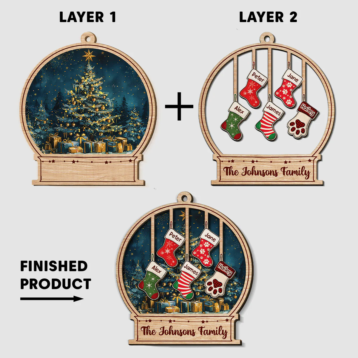 Our Family This Christmas - Personalized Custom 2-layered Wood Ornament - Image 5