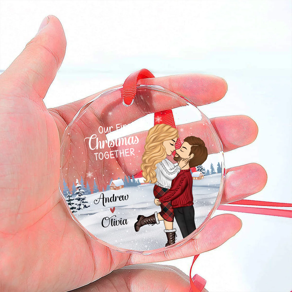Our First Christmas 2024 - Personalized Custom Glass Ornament - Image 3