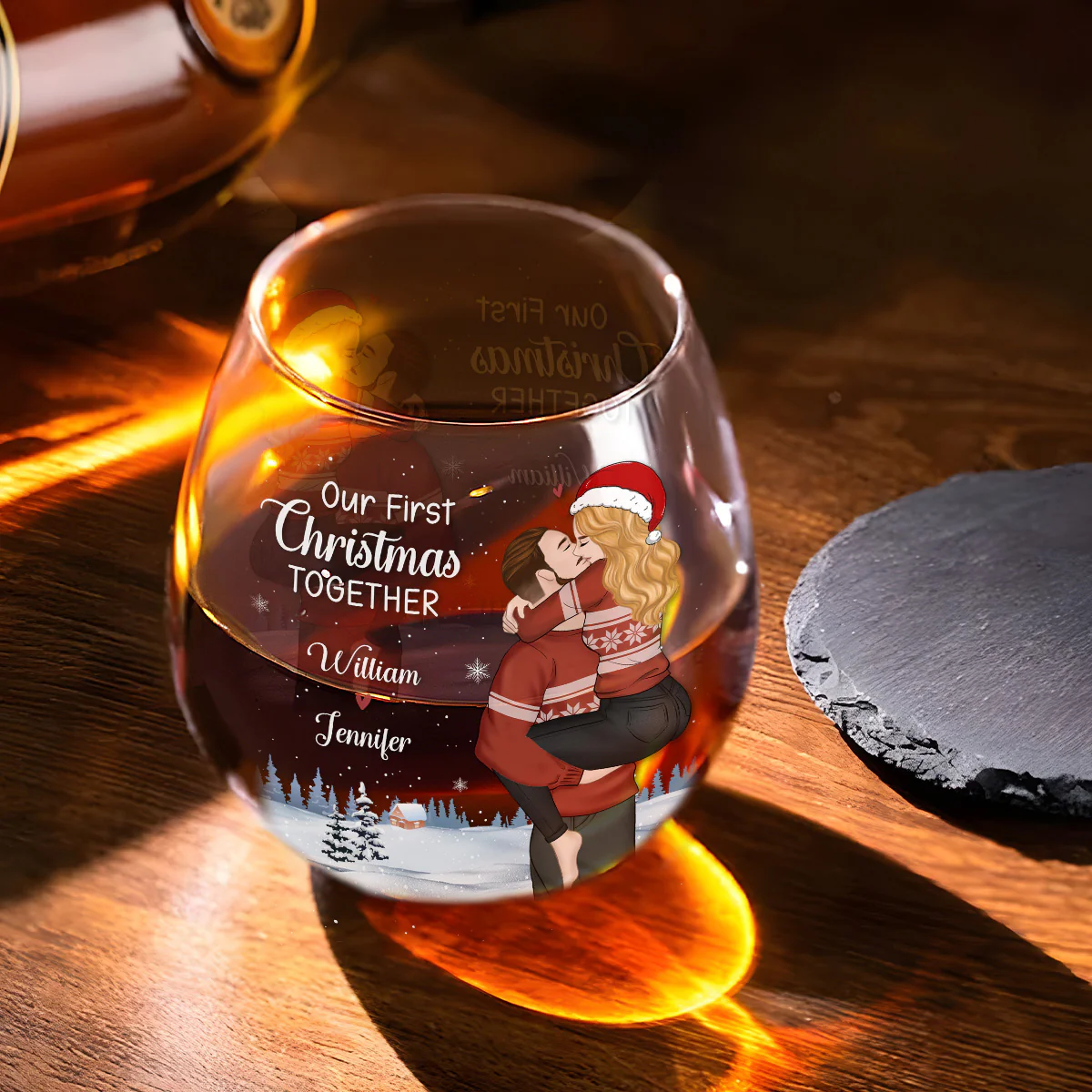 Our First Christmas 2024 - Personalized Custom Wine Glass - Image 2