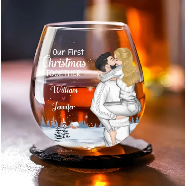 Our First Christmas 2024 - Personalized Custom Wine Glass - Image 4