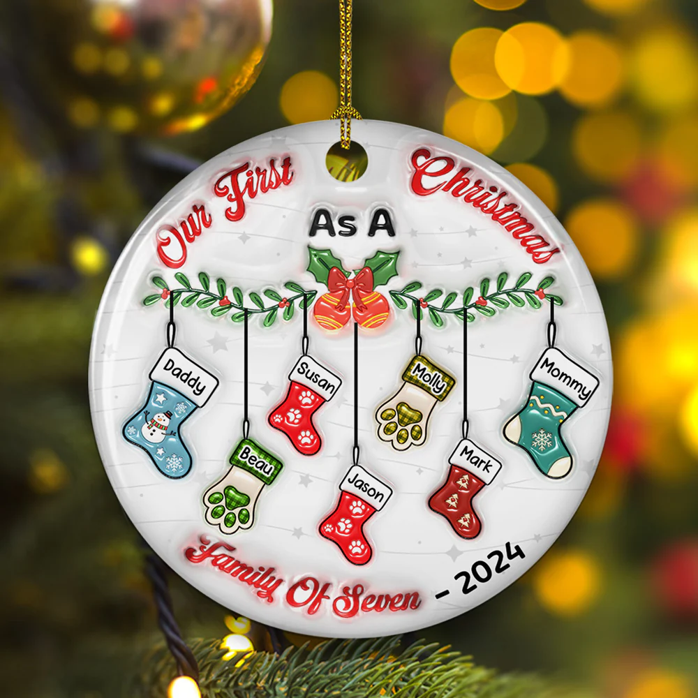 Our First Christmas As A Family - Personalized Custom 3D Inflated Effect Ceramic Ornament - Image 3
