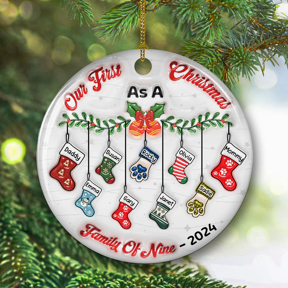 Our First Christmas As A Family - Personalized Custom 3D Inflated Effect Ceramic Ornament - Image 4