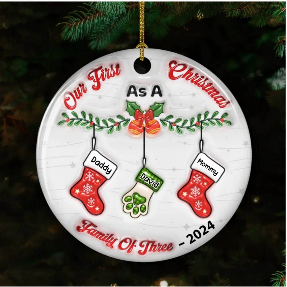 Our First Christmas As A Family - Personalized Custom 3D Inflated Effect Ceramic Ornament - Image 5