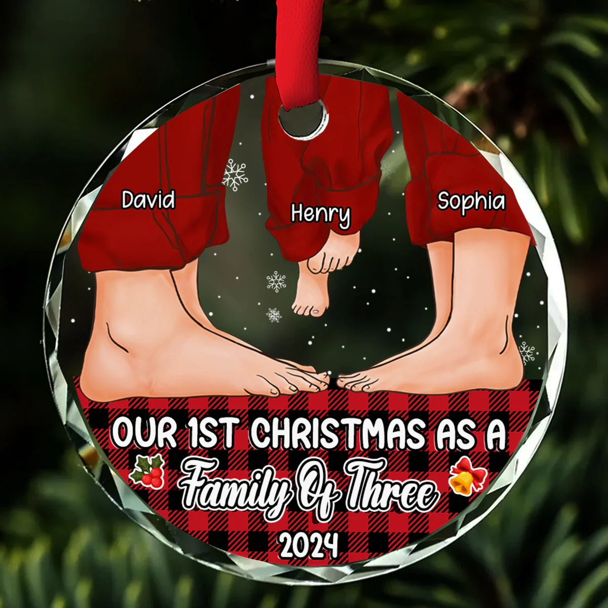 Our First Christmas As A Family - Personalized Custom Glass Ornament - Image 2