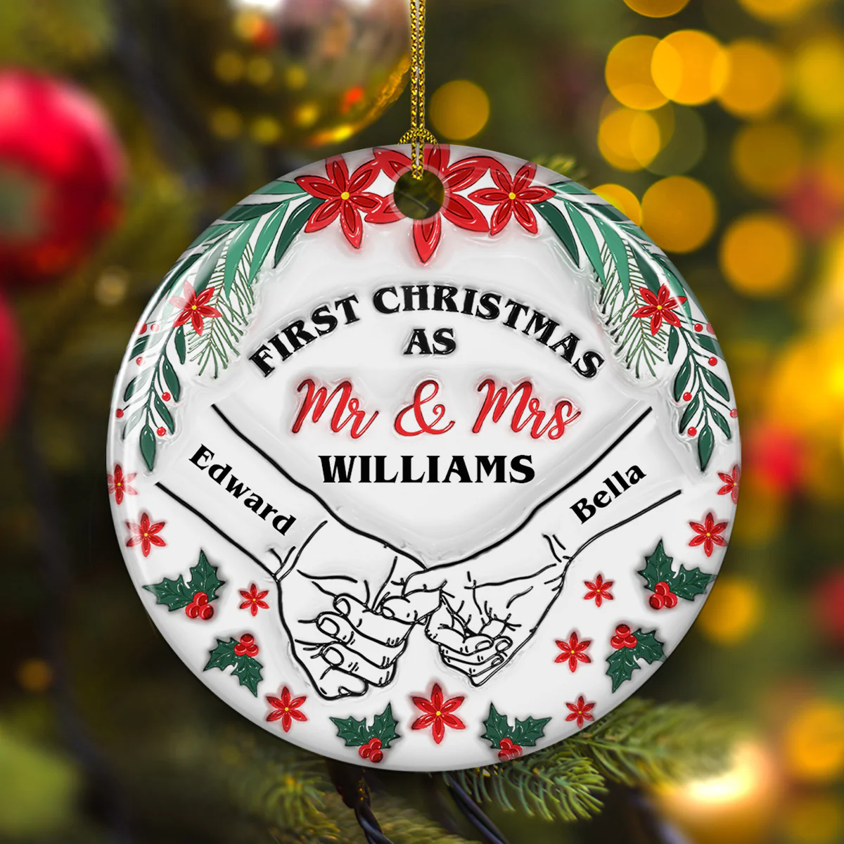 Our First Christmas Flower - Personalized Custom 3D Inflated Effect Ceramic Ornament - Image 2