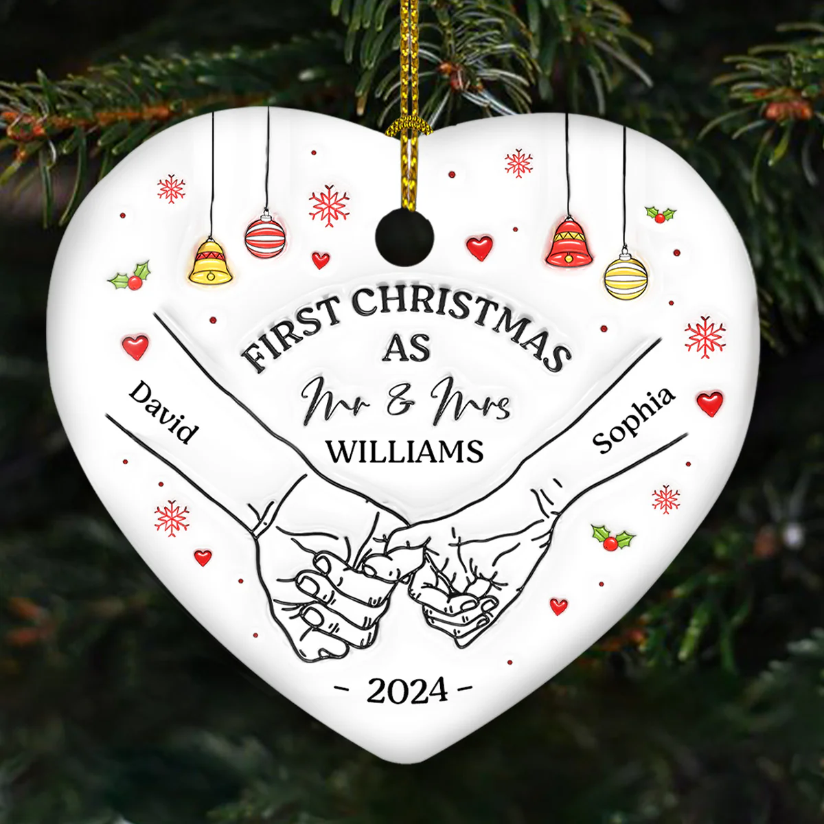 Our First Christmas Heart - Personalized Custom 3D Inflated Effect Heart Ceramic Ornament - Image 4