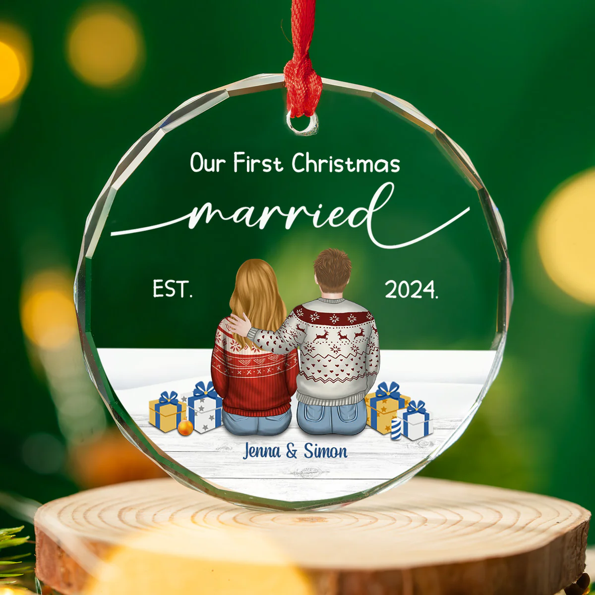 Our First Christmas Married - Personalized Custom Glass Ornament - Image 5