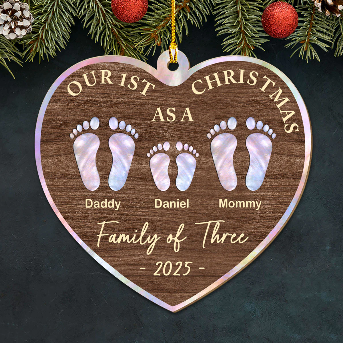 Our First Christmas Mother Of Pearl - Personalized Custom Wood Ornament - Image 4