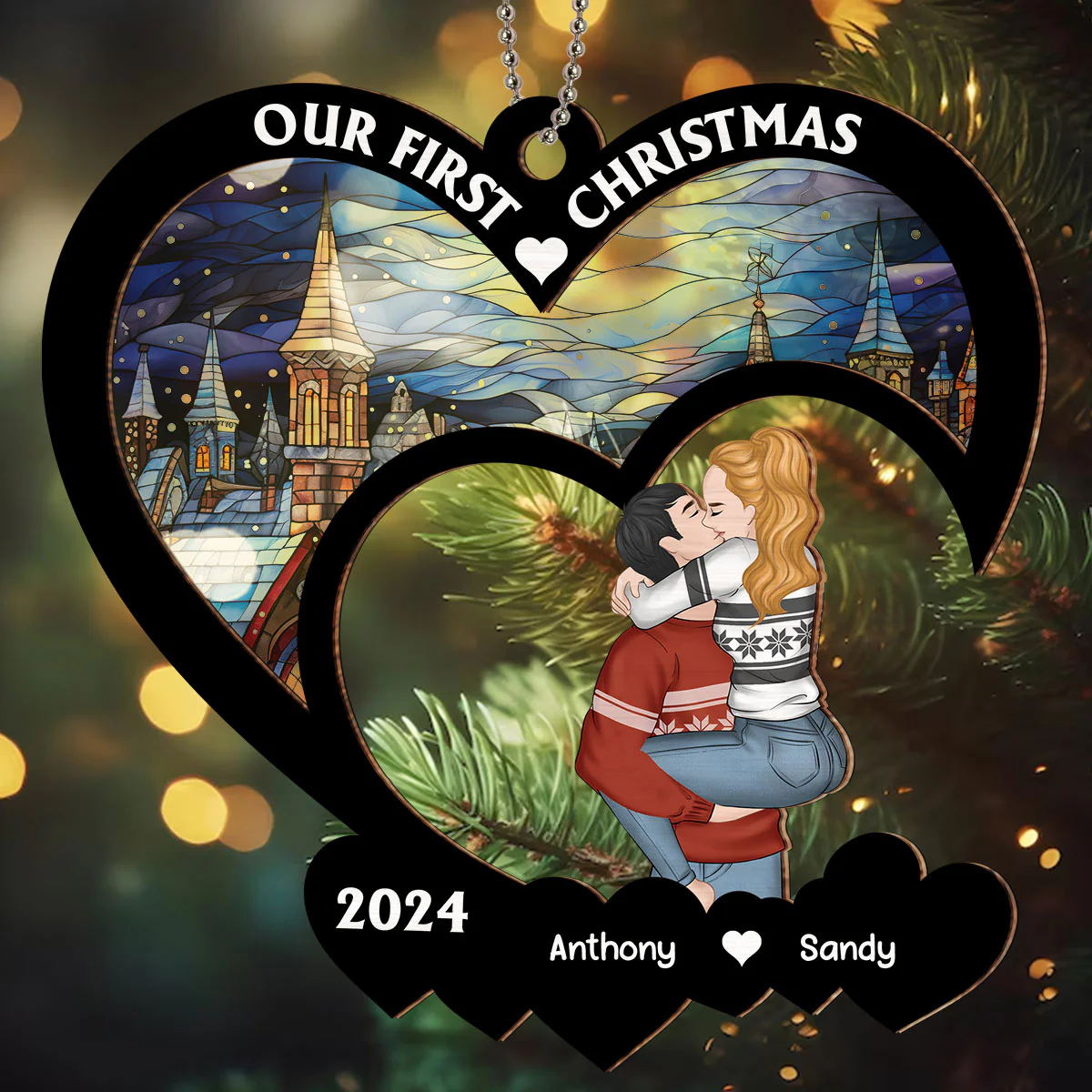 Our First Christmas - Personalized Custom Suncatcher Ornament