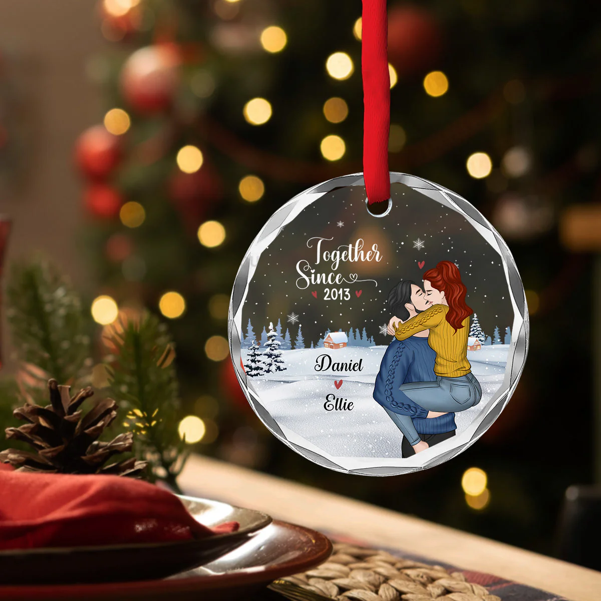 Our First Christmas Together - Personalized Custom Glass Ornament - Image 4