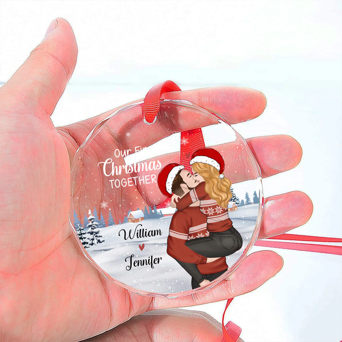 Our First Christmas Together - Personalized Custom Glass Ornament - Image 3