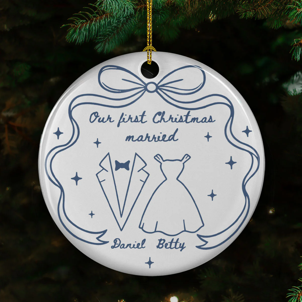 Our first Christmas Toile De Jouy - Personalized Custom Ceramic Ornament - Image 2