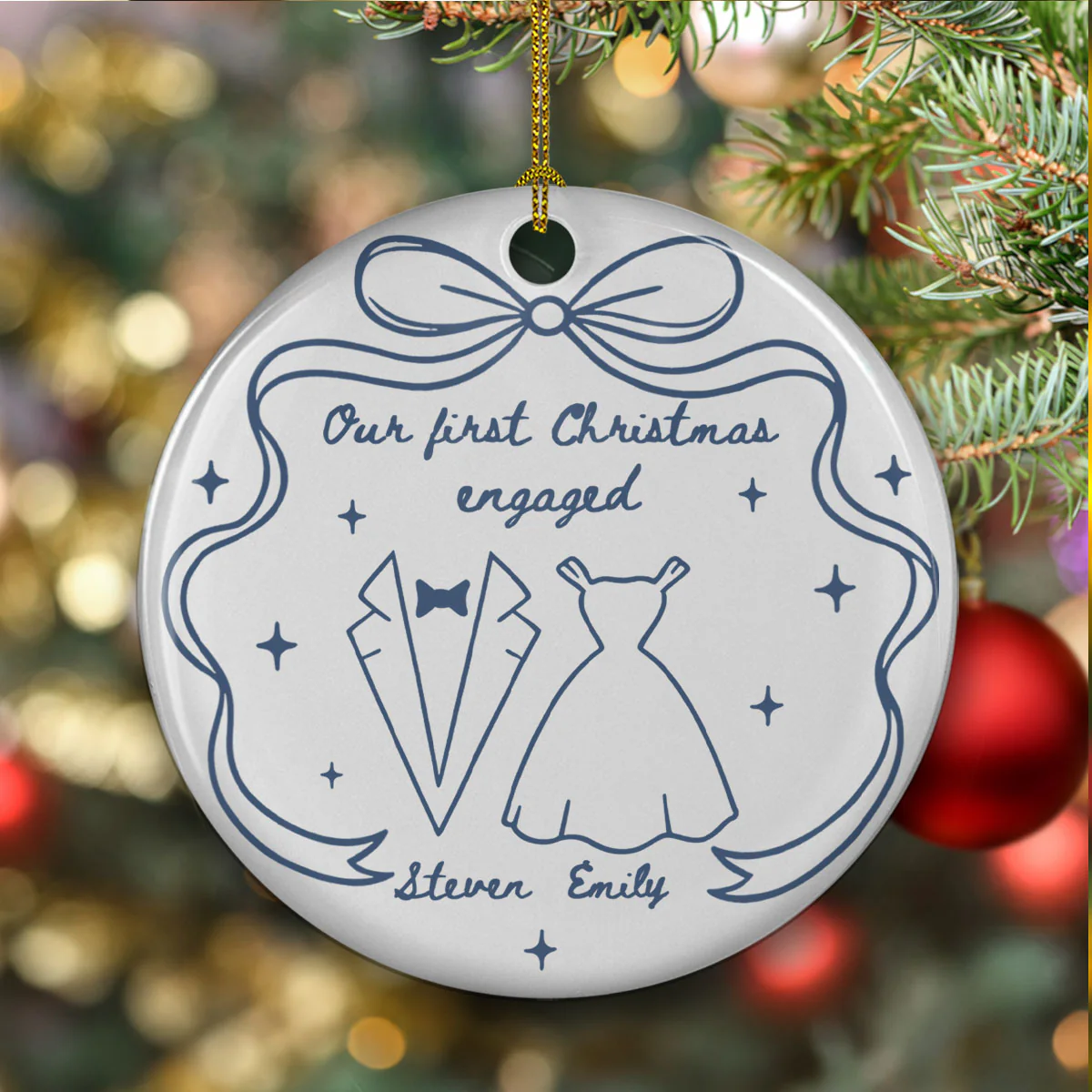 Our first Christmas Toile De Jouy - Personalized Custom Ceramic Ornament - Image 4