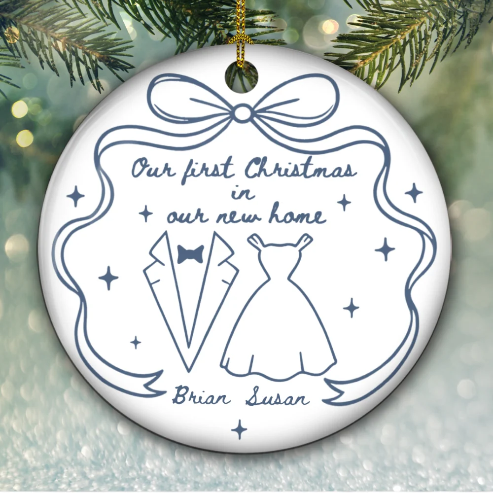 Our first Christmas Toile De Jouy - Personalized Custom Ceramic Ornament - Image 6