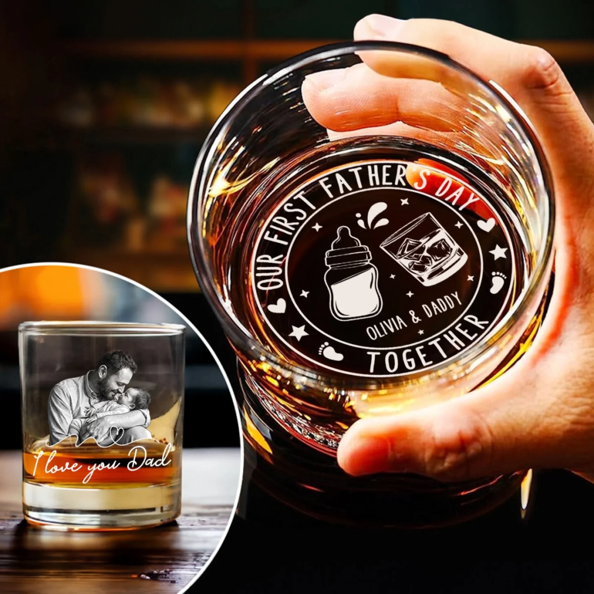 Our First Father Day Together - Personalized Custom Engraved Whiskey Glass - Image 4